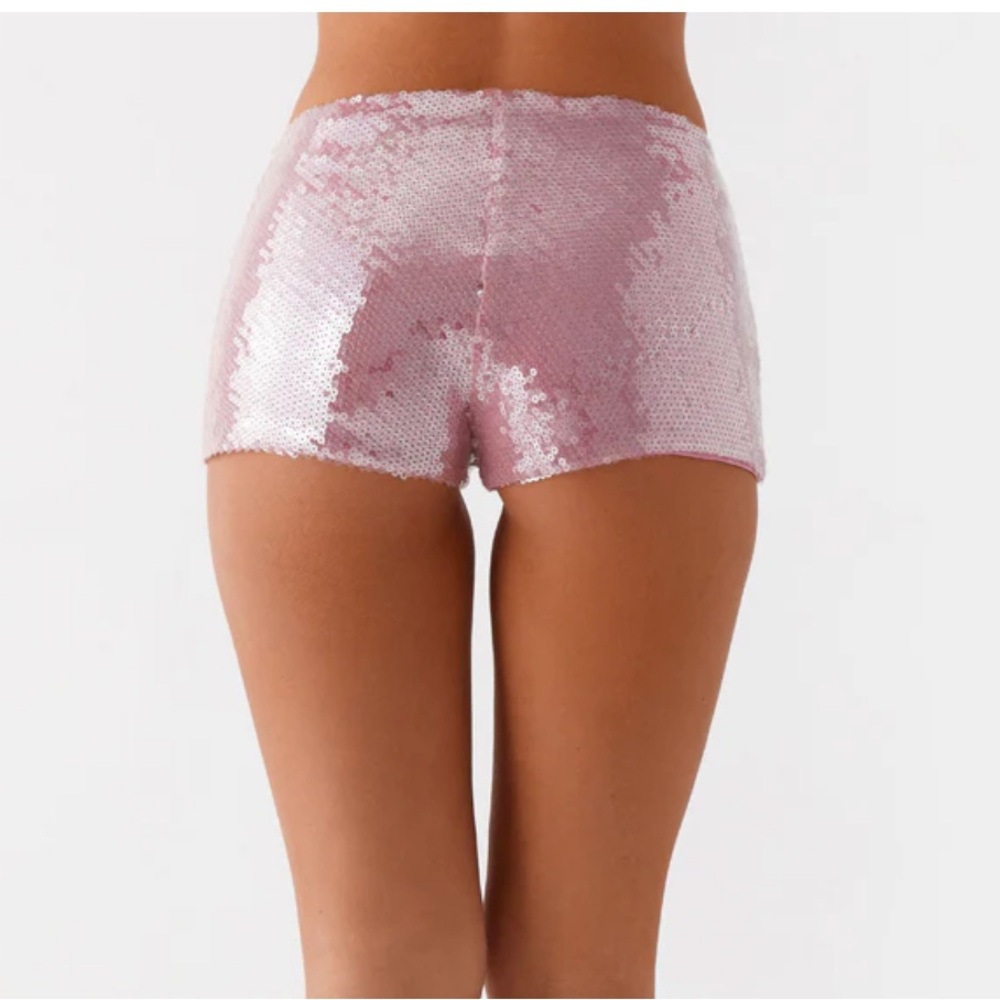 Peppermayo After Midnight Low Rise Sequin Mini Shorts - Pink - Picture 3 of 5